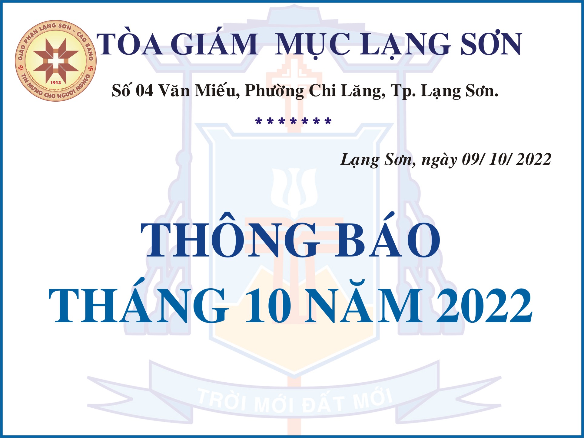 TGM. Giáo phận Lạng Sơn – Cao Bằng: Thông Báo Tháng 10/ 2022