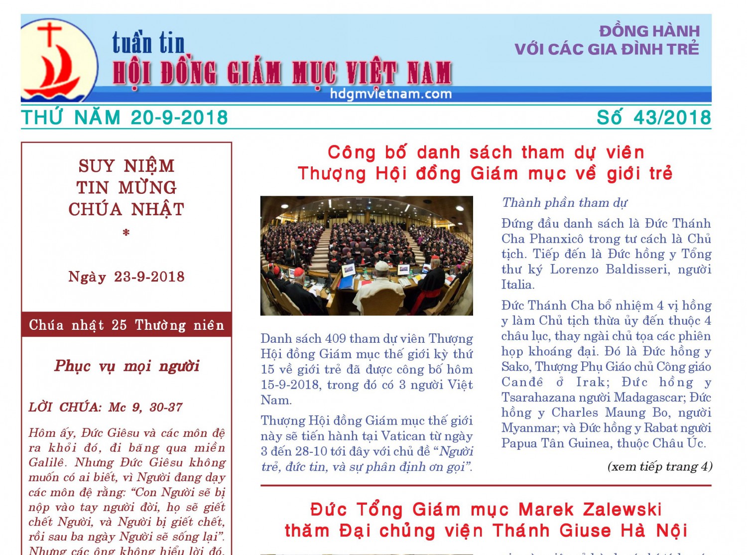Tuần tin Hội đồng Giám mục Việt Nam số 43/2018