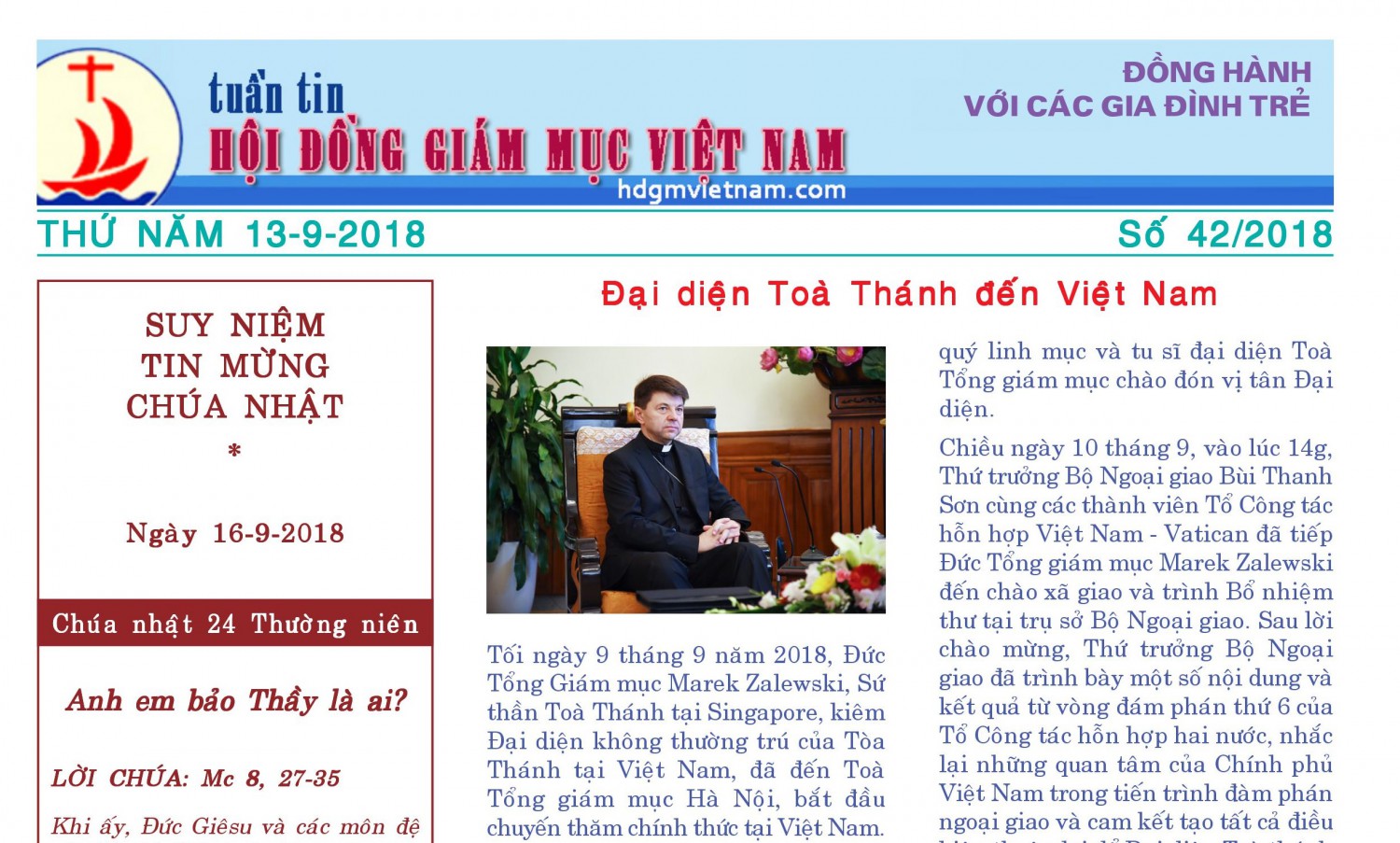 Tuần tin Hội đồng Giám mục Việt Nam số 42/2018